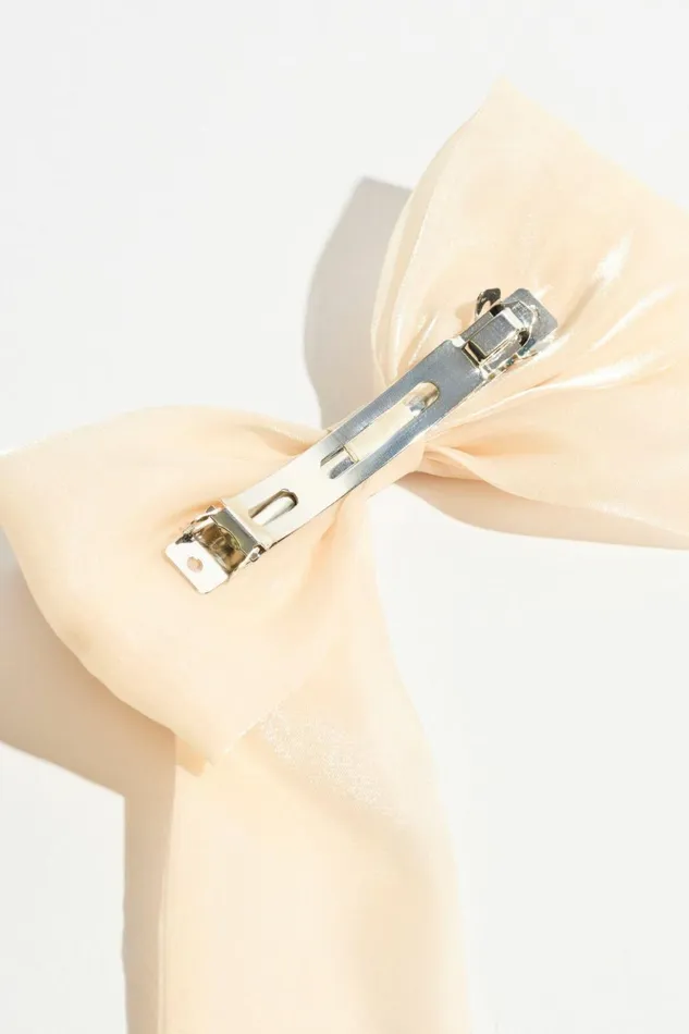 Women Dynamite Hair Accessories Oversized Organza Bow Hair Clip Beige