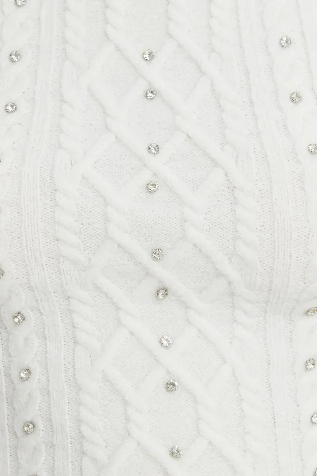 Women Dynamite Short Sleeve Tops Andi Cable Knit Rhinestone Sweater Beige