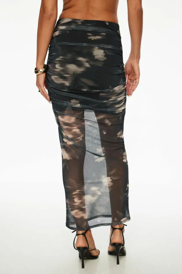 Women Dynamite Skirts and Skorts Ruched Mesh Maxi Skirt Black