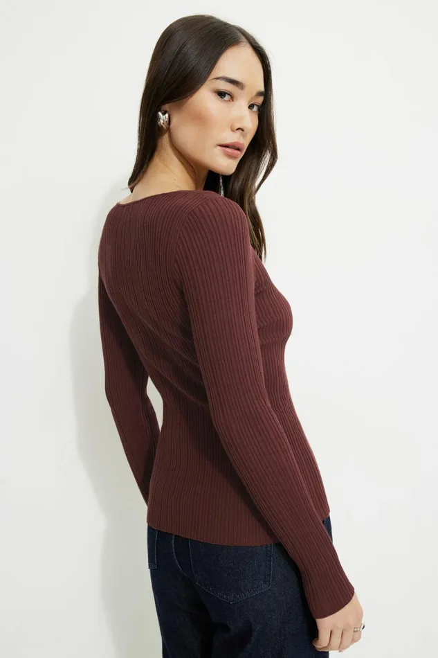 Women Dynamite Sweaters and Cardigans Ribbed Flyaway Cardigan BURGUNDY