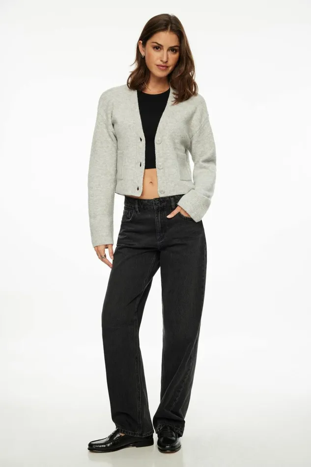 Women Dynamite Tops Heavenlyarn Abbey Cropped Cardigan Gray