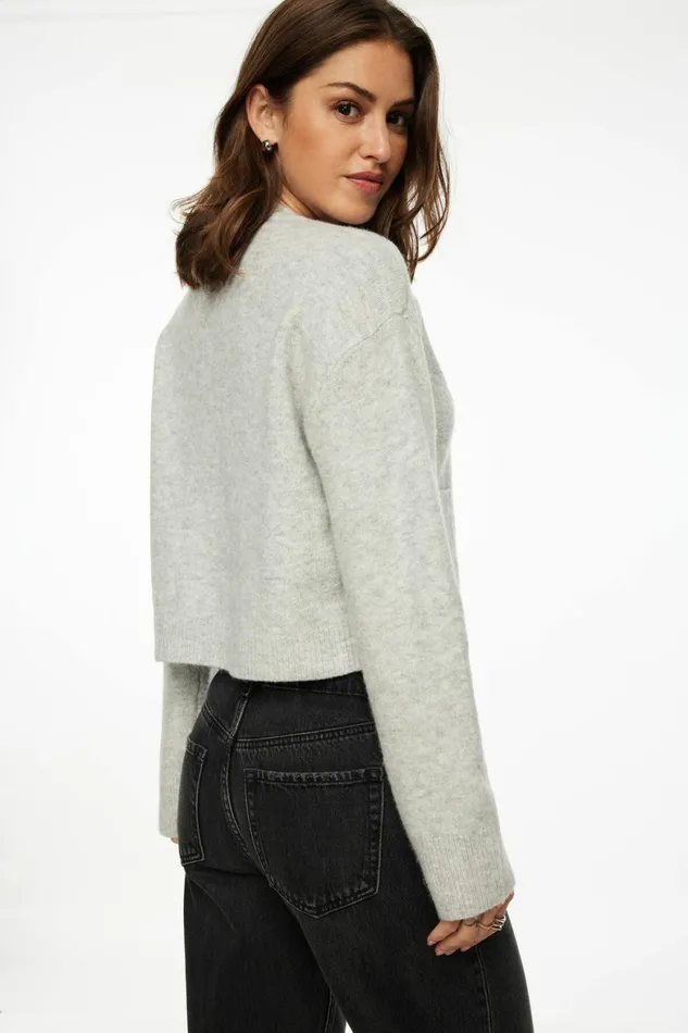 Women Dynamite Tops Heavenlyarn Abbey Cropped Cardigan Gray