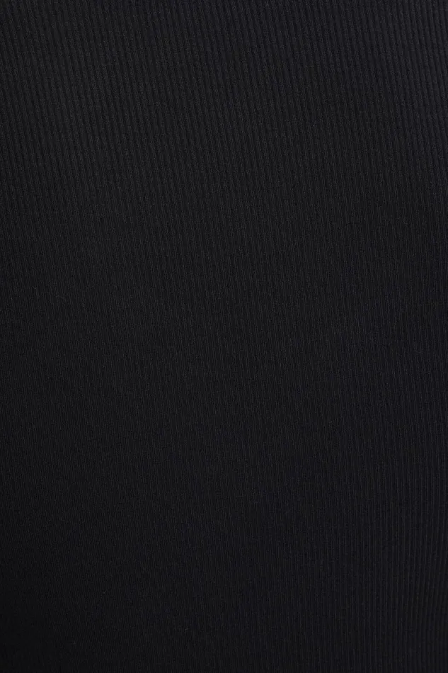 Women Dynamite Tops Ribbed UNeck Long Sleeve T Shirt Black