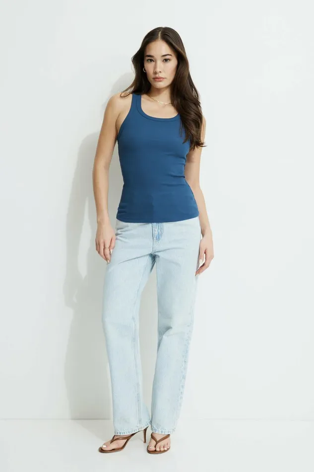 Women Dynamite Tops Rio Ribbed Tank Top Blue