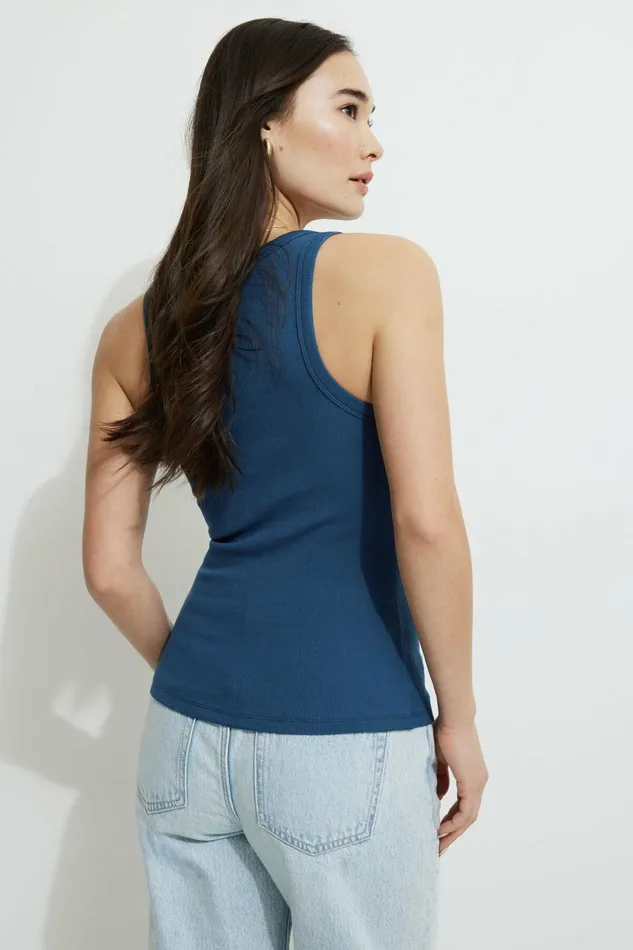 Women Dynamite Tops Rio Ribbed Tank Top Blue