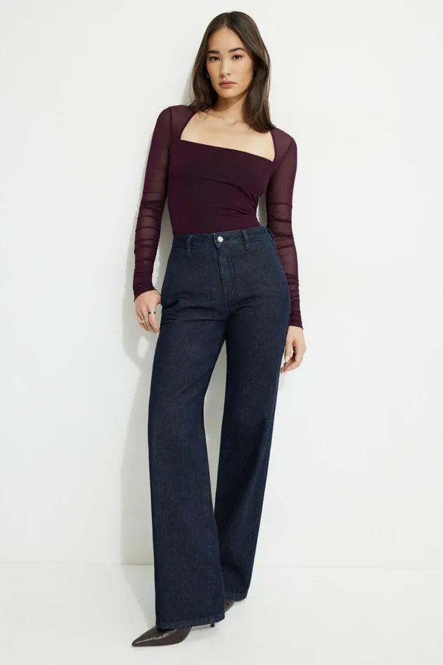 Women Dynamite Tops Shirred Long Sleeve Bolero Top Burgundy