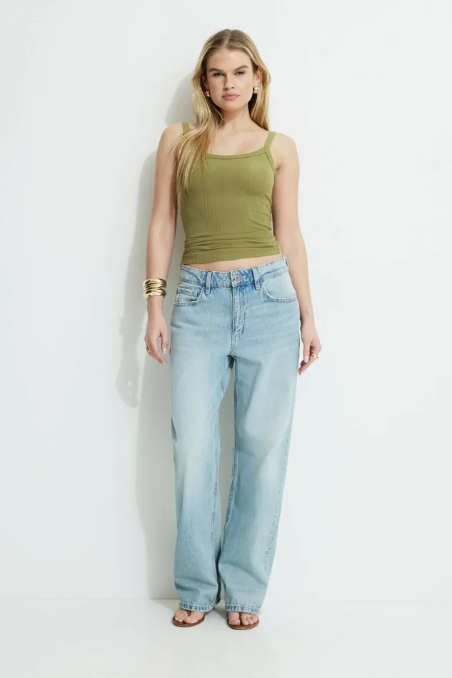 Women Dynamite Tops Variegated Rib Camisole Green
