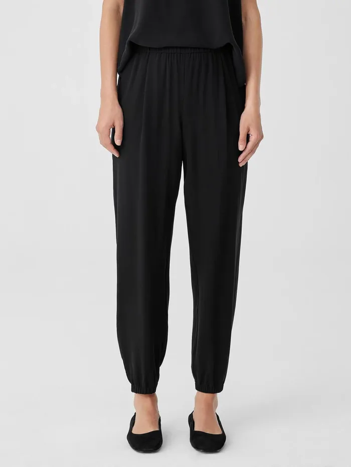 Women Eileen Fisher Pants Shorts and Jumpsuits Silk Georgette Crepe Jogger Pant Black