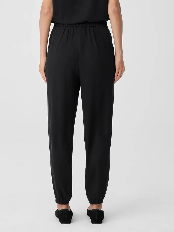 Women Eileen Fisher Pants Shorts and Jumpsuits Silk Georgette Crepe Jogger Pant Black