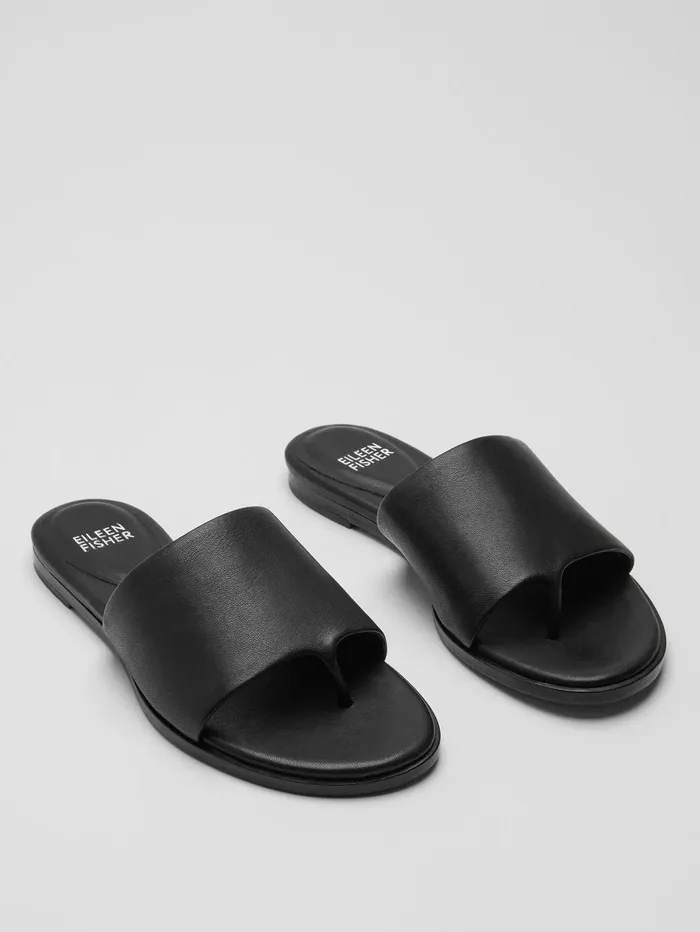 Women Eileen Fisher Shoes Edge Leather Slide Sandal Black
