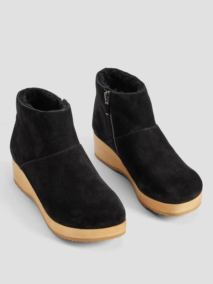 Women Eileen Fisher Shoes Warm Suede Clog Bootie Black
