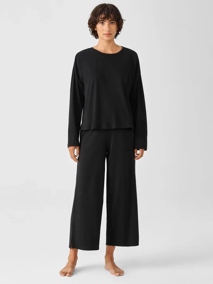 Women Eileen Fisher Sleepwear Cozy Organic Cotton Interlock BoxTop Black