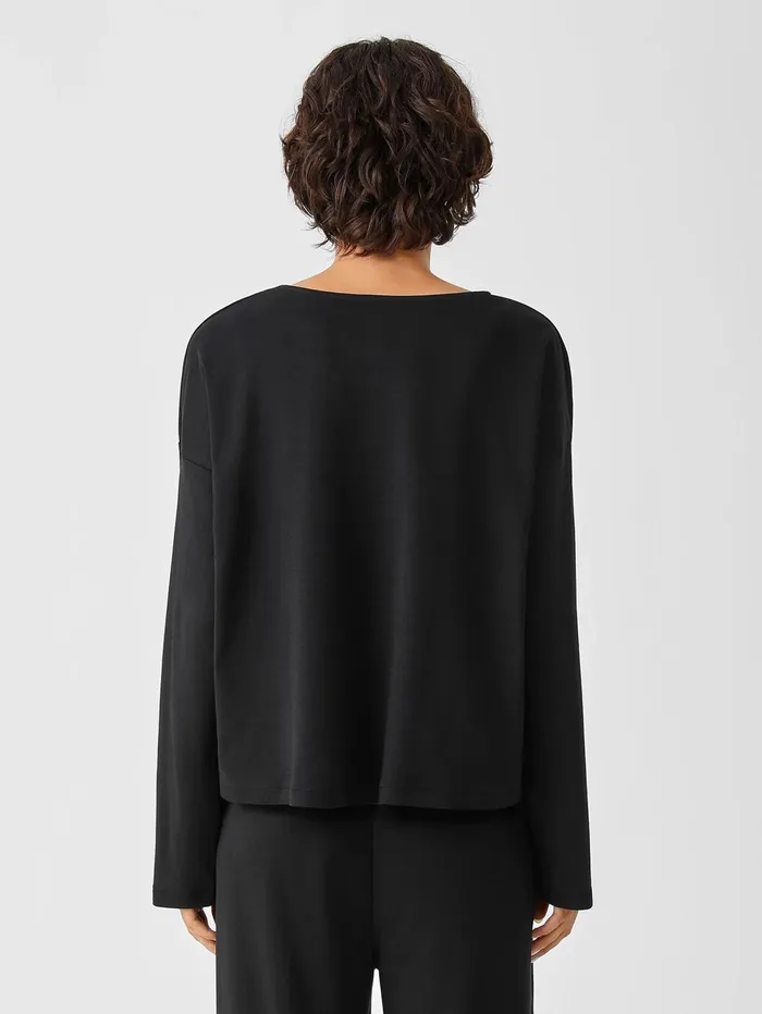 Women Eileen Fisher Sleepwear Cozy Organic Cotton Interlock BoxTop Black