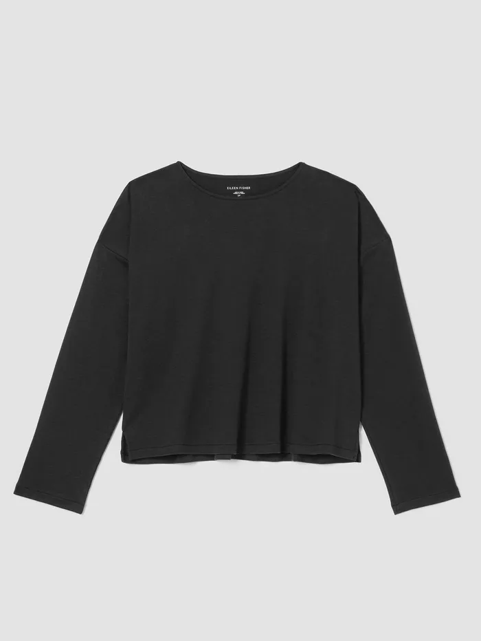 Women Eileen Fisher Sleepwear Cozy Organic Cotton Interlock BoxTop Black