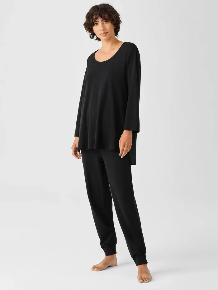 Women Eileen Fisher Sleepwear Cozy Organic Cotton Interlock UNeck Top Black