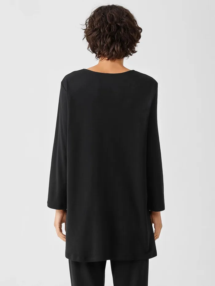 Women Eileen Fisher Sleepwear Cozy Organic Cotton Interlock UNeck Top Black