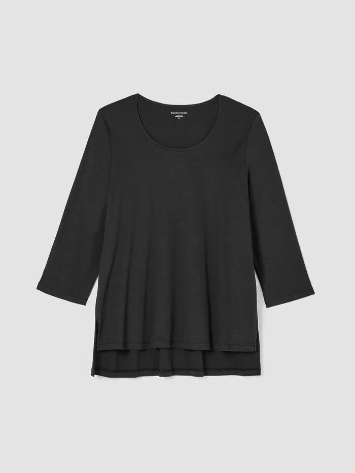 Women Eileen Fisher Sleepwear Cozy Organic Cotton Interlock UNeck Top Black