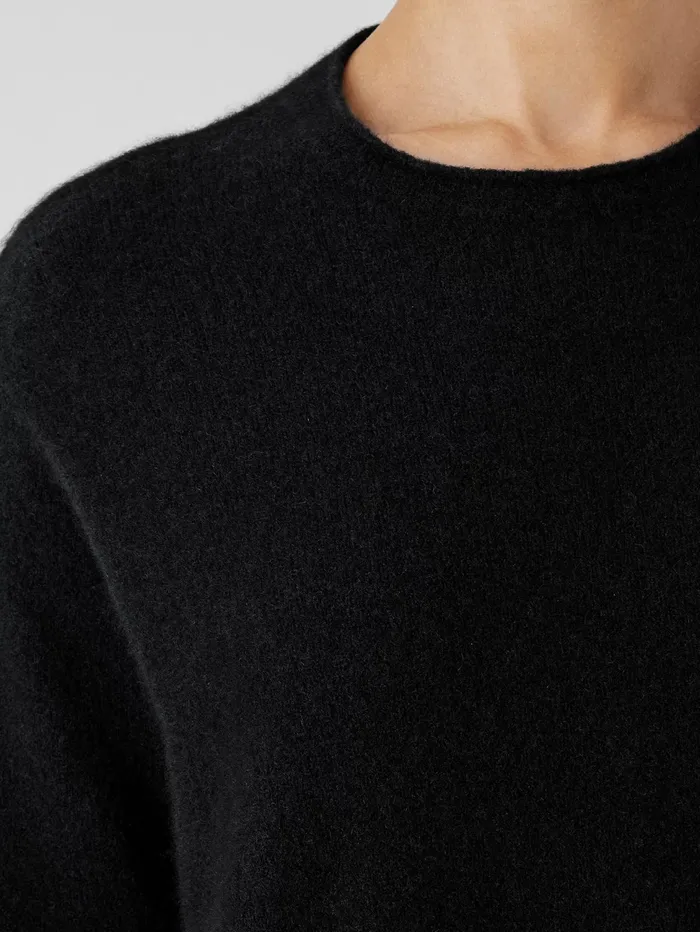 Women Eileen Fisher Sweaters and Cardigans Cashmere Silk Bliss Crew Neck Top Black