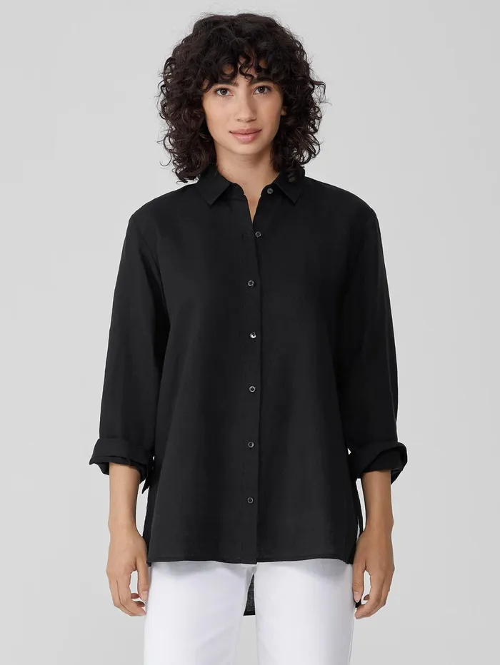 Women Eileen Fisher Tops and Tees Handkerchief Linen Classic Collar Shirt Black Women Eileen Fisher Tops and Tees Handkerchief Linen Classic Collar Shirt Black