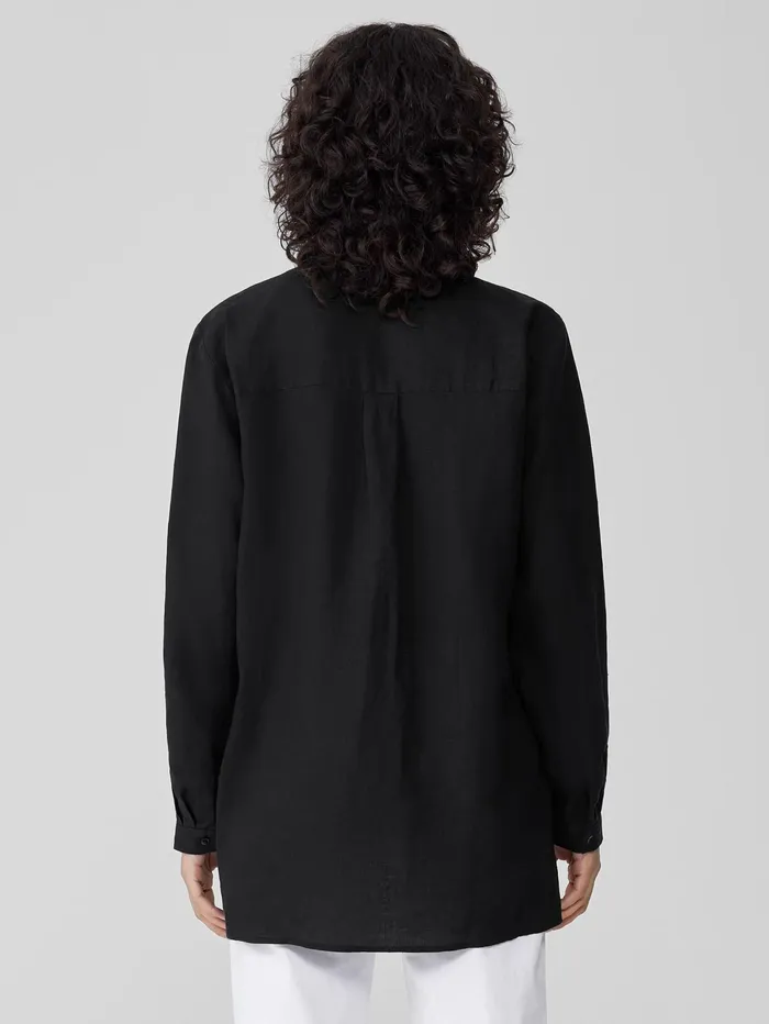 Women Eileen Fisher Tops and Tees Handkerchief Linen Classic Collar Shirt Black