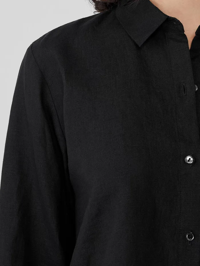Women Eileen Fisher Tops and Tees Handkerchief Linen Classic Collar Shirt Black