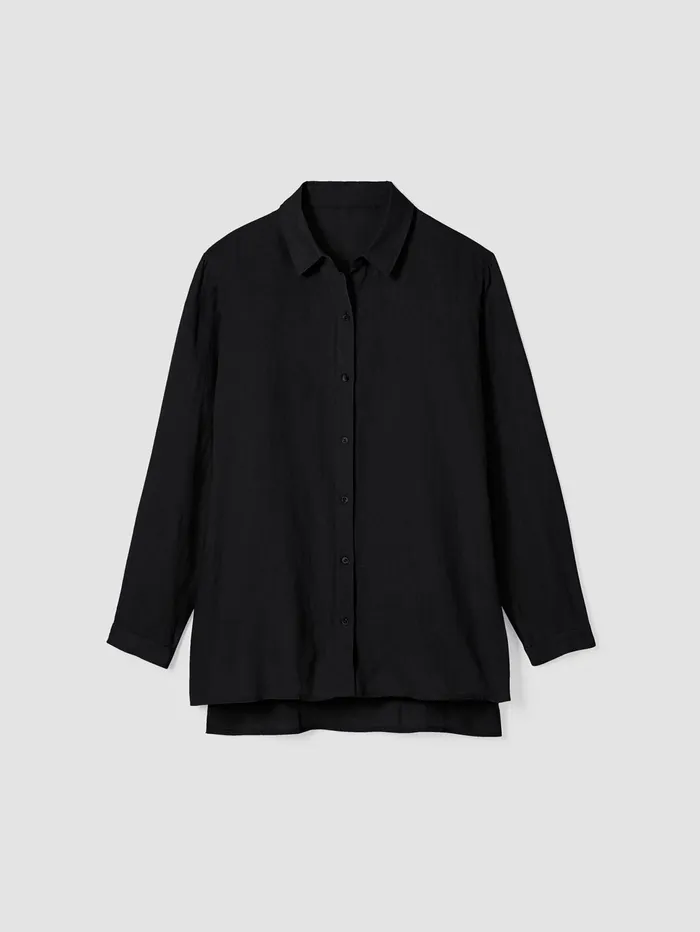 Women Eileen Fisher Tops and Tees Handkerchief Linen Classic Collar Shirt Black
