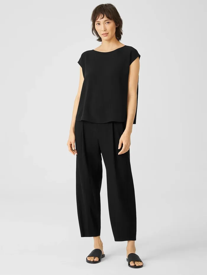 Women Eileen Fisher Tops and Tees Silk Georgette Crepe ShirredBack Top Black