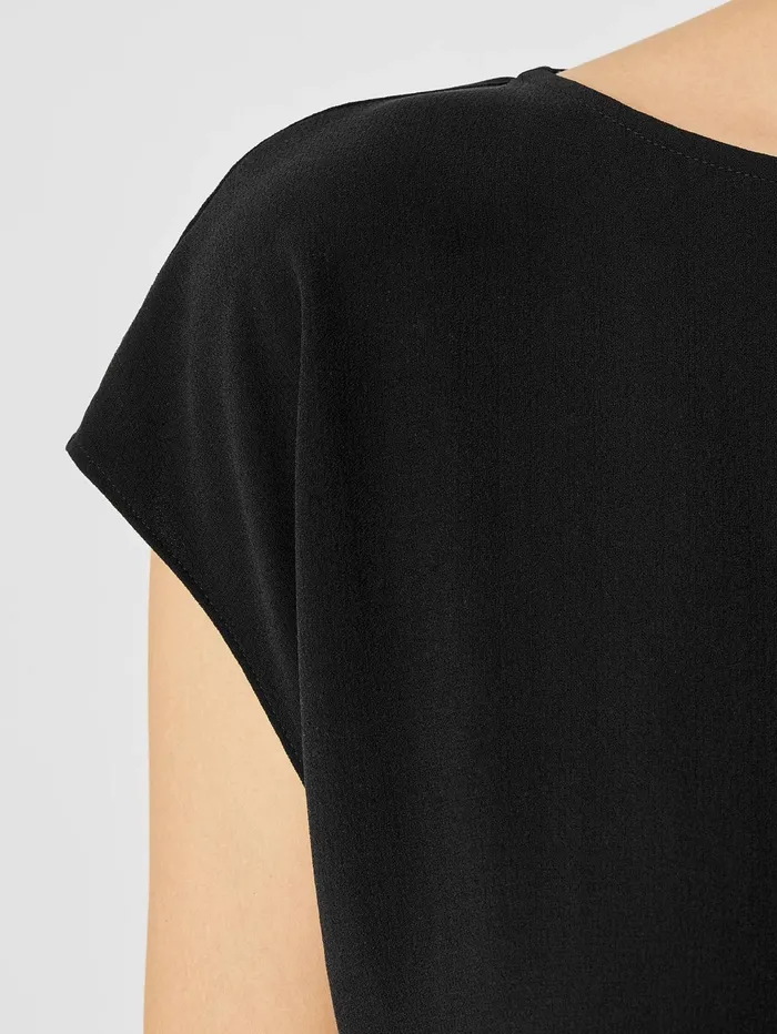 Women Eileen Fisher Tops and Tees Silk Georgette Crepe ShirredBack Top Black