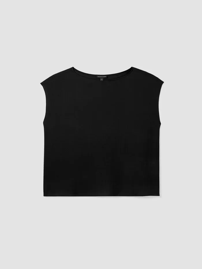 Women Eileen Fisher Tops and Tees Silk Georgette Crepe ShirredBack Top Black