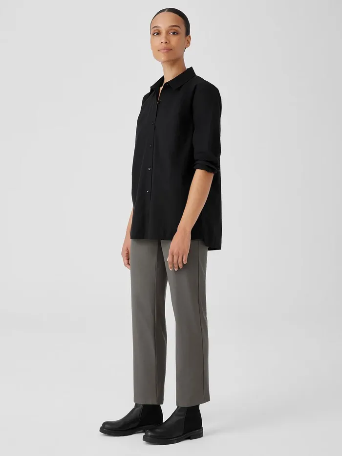 Women Eileen Fisher Tops and Tees Washed Organic Cotton Poplin Classic Collar Long Shirt Black
