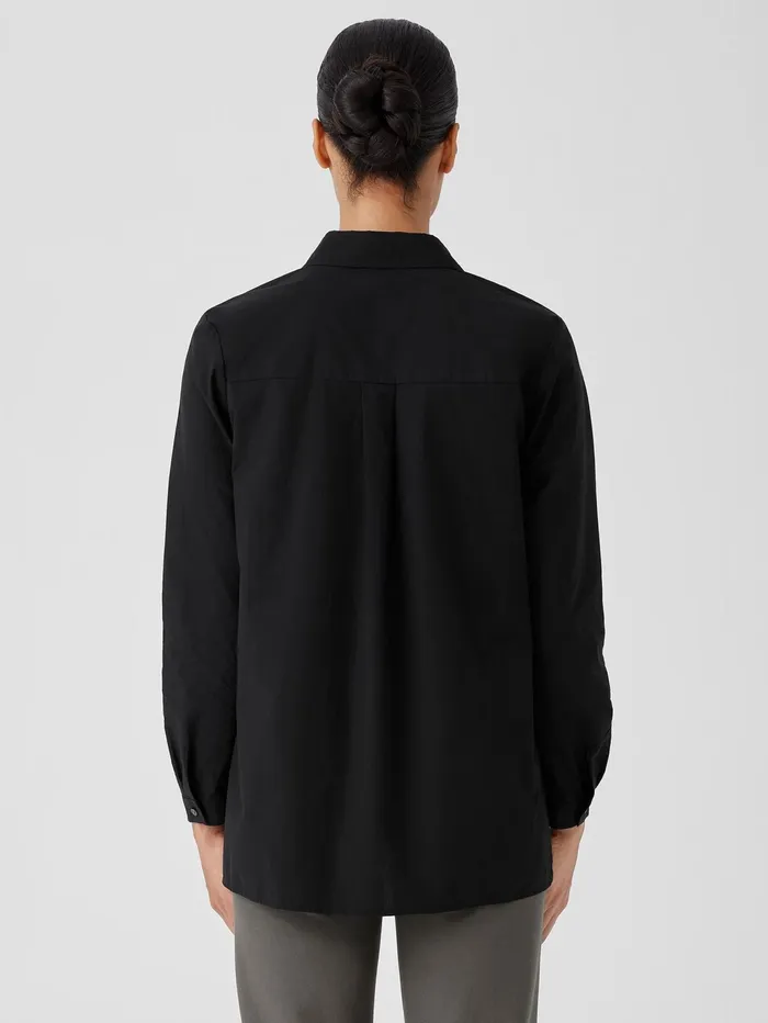 Women Eileen Fisher Tops and Tees Washed Organic Cotton Poplin Classic Collar Long Shirt Black
