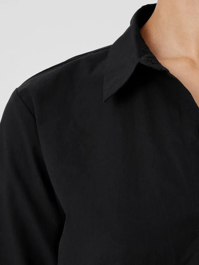 Women Eileen Fisher Tops and Tees Washed Organic Cotton Poplin Classic Collar Long Shirt Black