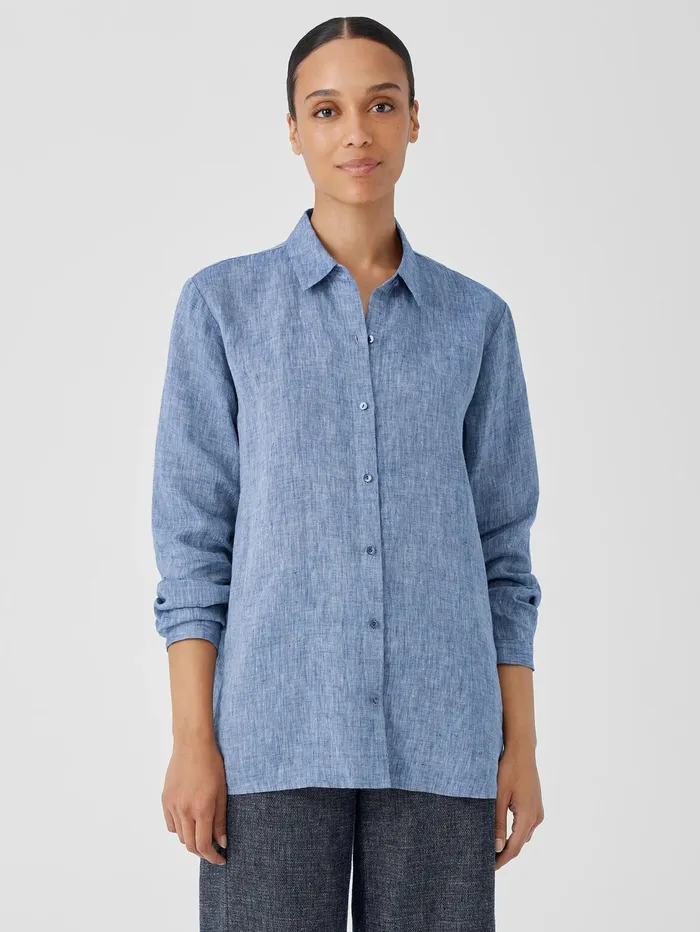 Women Eileen Fisher Tops and Tees YarnDyed Handkerchief Organic Linen Shirt Chambray Women Eileen Fisher Tops and Tees YarnDyed Handkerchief Organic Linen Shirt Chambray