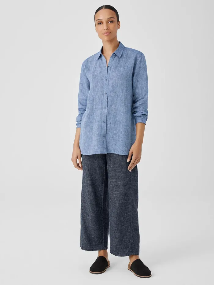 Women Eileen Fisher Tops and Tees YarnDyed Handkerchief Organic Linen Shirt Chambray