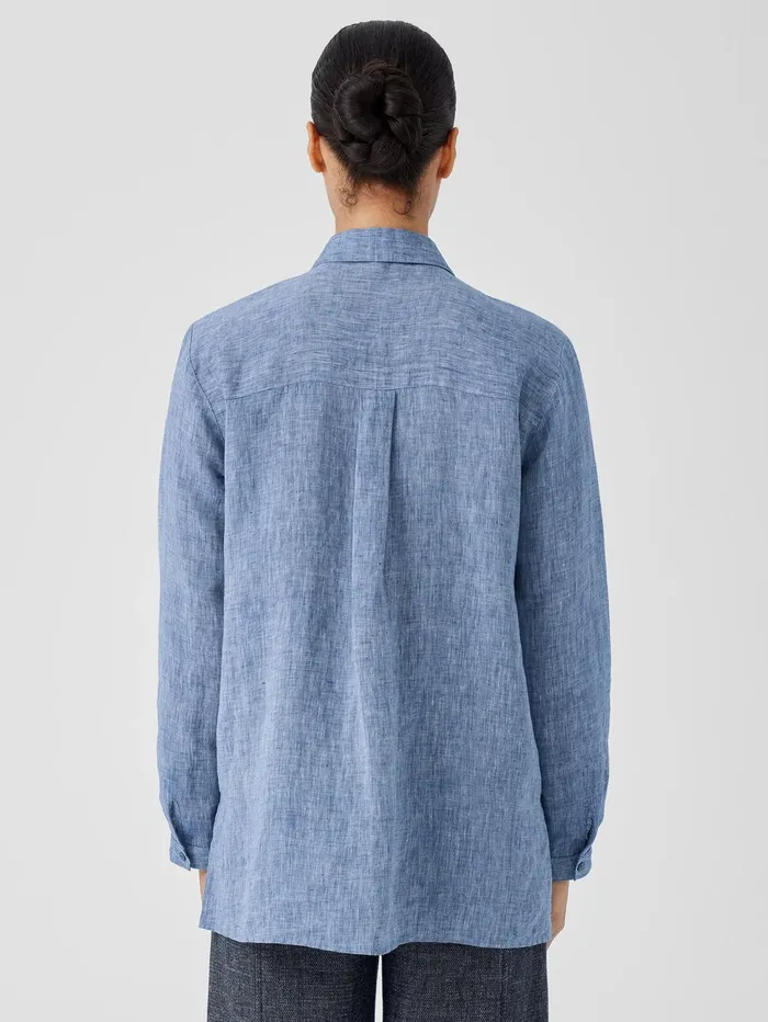 Women Eileen Fisher Tops and Tees YarnDyed Handkerchief Organic Linen Shirt Chambray