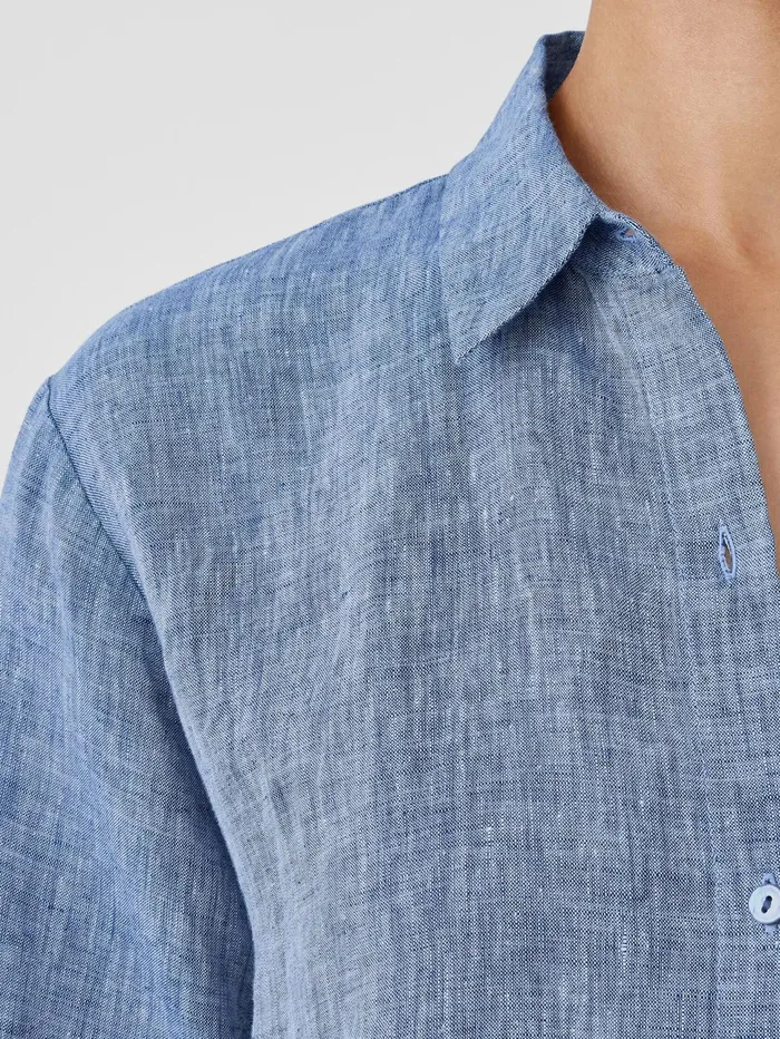 Women Eileen Fisher Tops and Tees YarnDyed Handkerchief Organic Linen Shirt Chambray