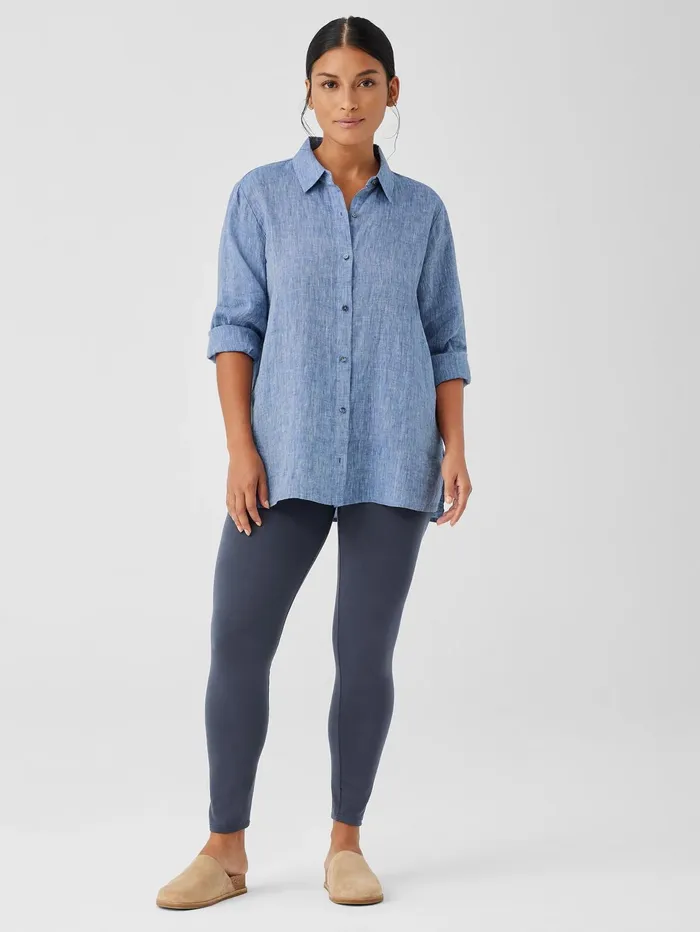 Women Eileen Fisher Tops and Tees YarnDyed Handkerchief Organic Linen Shirt Chambray