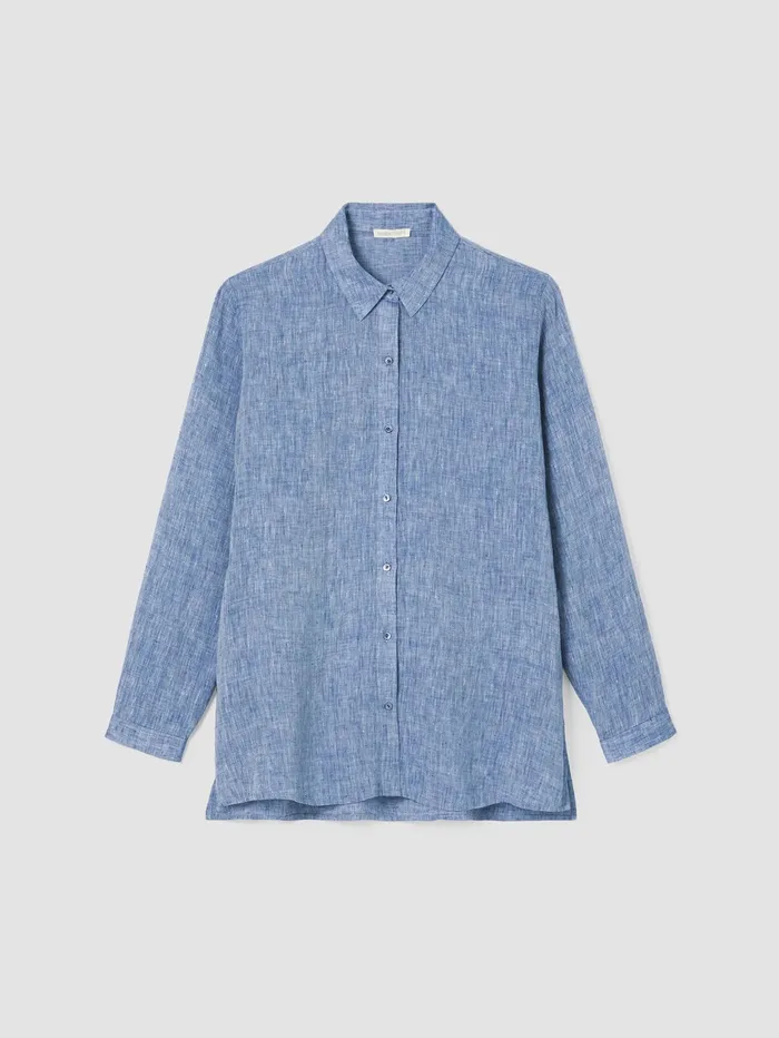 Women Eileen Fisher Tops and Tees YarnDyed Handkerchief Organic Linen Shirt Chambray