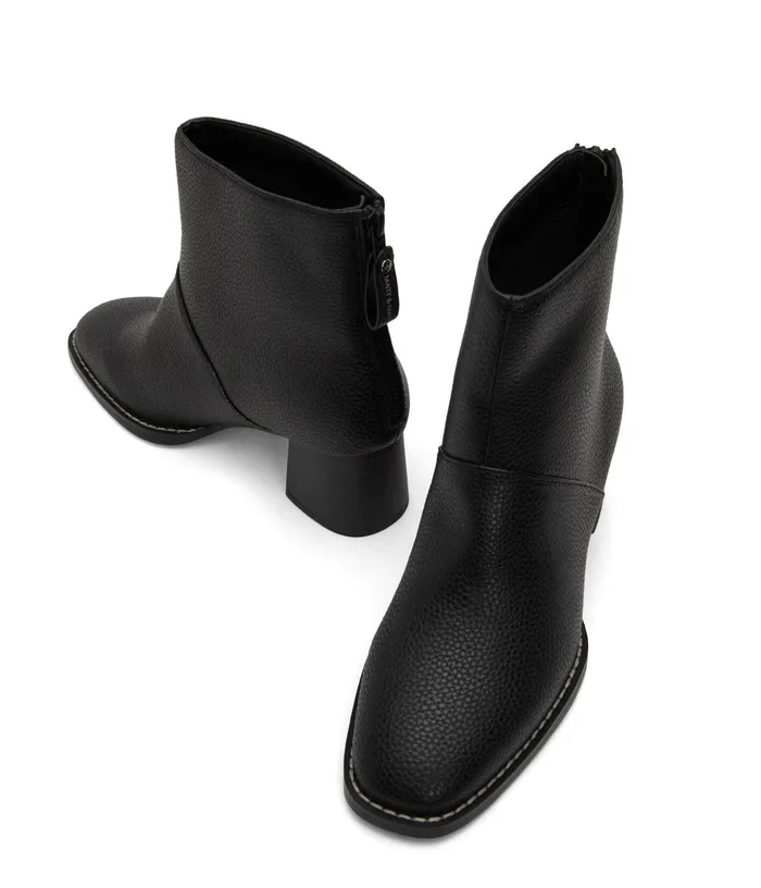 Women Erivo Vegan Block Heel Boots Black Matt and Nat Heels