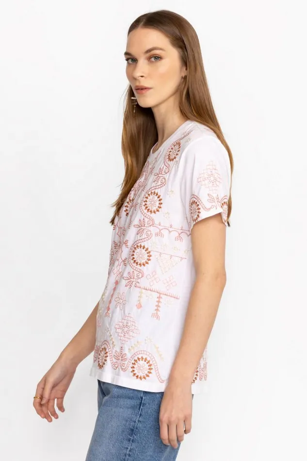Women FAYE CREW NECK TEE White Johnny Was Tops Women FAYE CREW NECK TEE White Johnny Was Tops