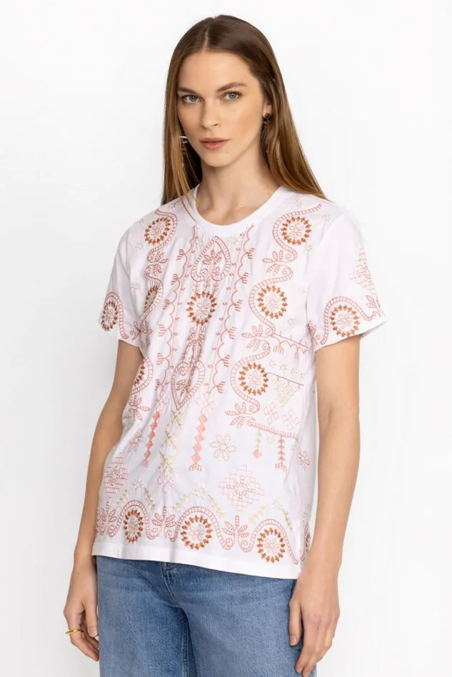 Women FAYE CREW NECK TEE White Johnny Was Tops Women FAYE CREW NECK TEE White Johnny Was Tops