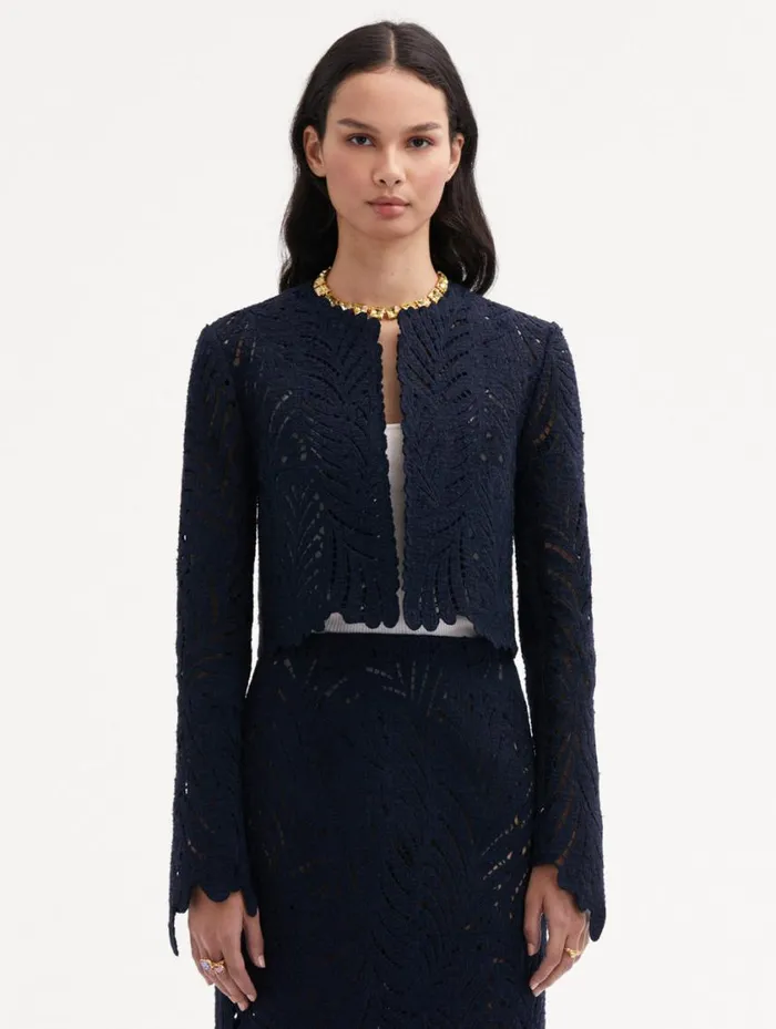 Women Fern Cutout Tweed Jacket Navy Oscar De La Renta Jackets and Coats Women Fern Cutout Tweed Jacket Navy Oscar De La Renta Jackets and Coats