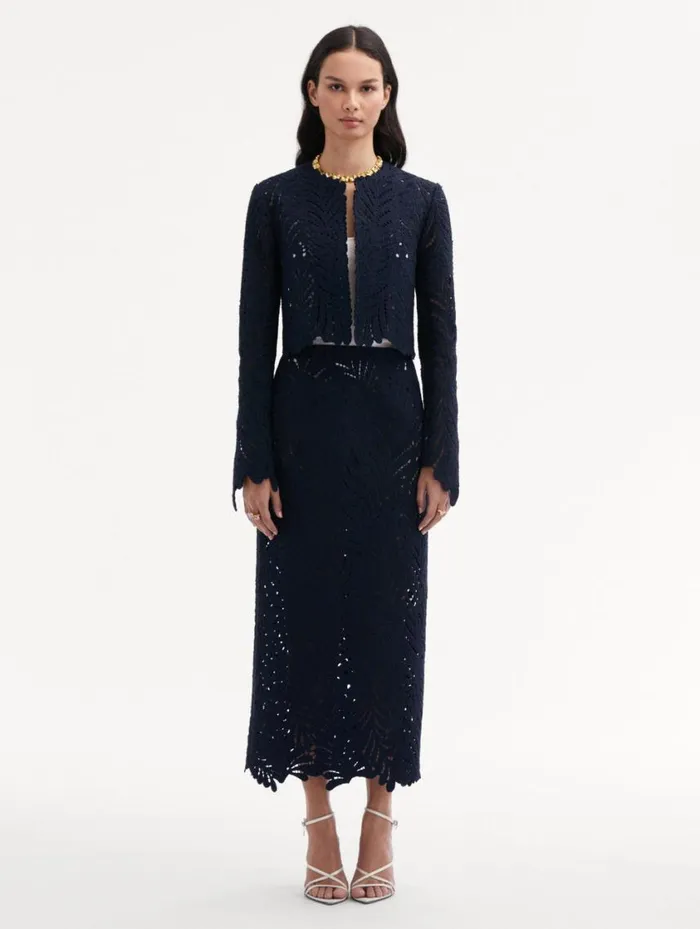 Women Fern Cutout Tweed Jacket Navy Oscar De La Renta Jackets and Coats Women Fern Cutout Tweed Jacket Navy Oscar De La Renta Jackets and Coats