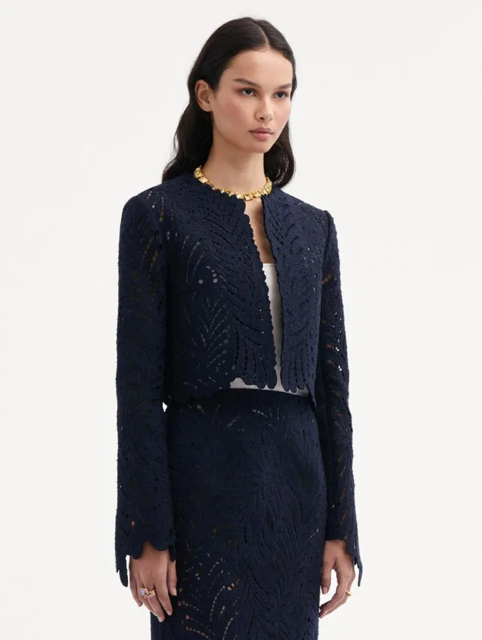 Women Fern Cutout Tweed Jacket Navy Oscar De La Renta Jackets and Coats Women Fern Cutout Tweed Jacket Navy Oscar De La Renta Jackets and Coats