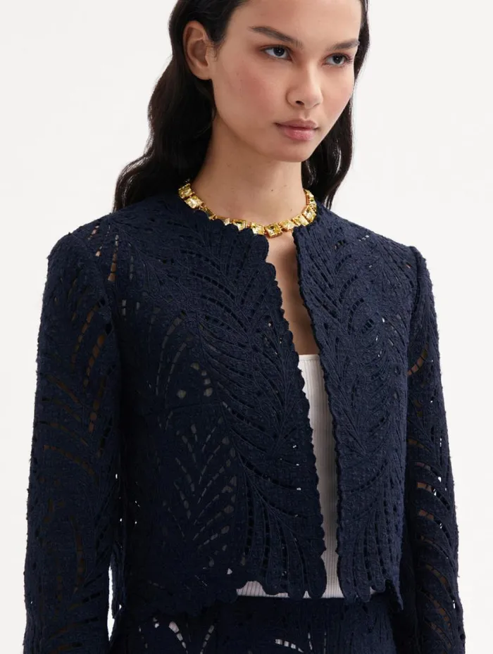Women Fern Cutout Tweed Jacket Navy Oscar De La Renta Jackets and Coats Women Fern Cutout Tweed Jacket Navy Oscar De La Renta Jackets and Coats