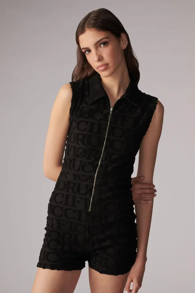 Women Fiorucci Dresses Monogram Towelling Playsuit Black Women Fiorucci Dresses Monogram Towelling Playsuit Black