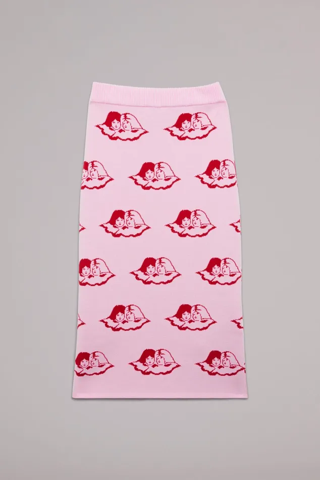 Women Fiorucci Knitwear All Over Angels Knit Midi Skirt Pink Women Fiorucci Knitwear All Over Angels Knit Midi Skirt Pink