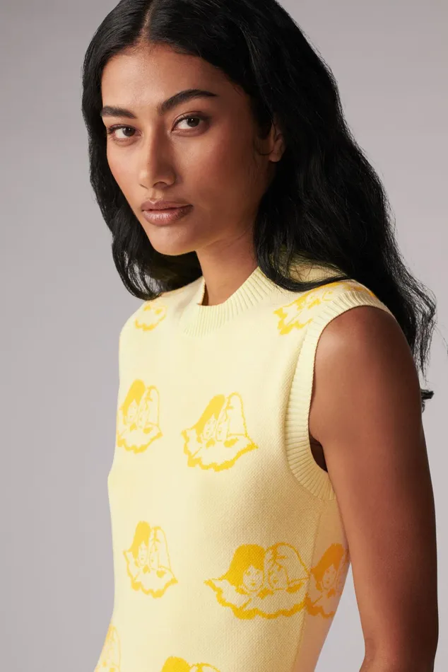 Women Fiorucci Knitwear All Over Angels Knit Mini Dress Yellow Women Fiorucci Knitwear All Over Angels Knit Mini Dress Yellow