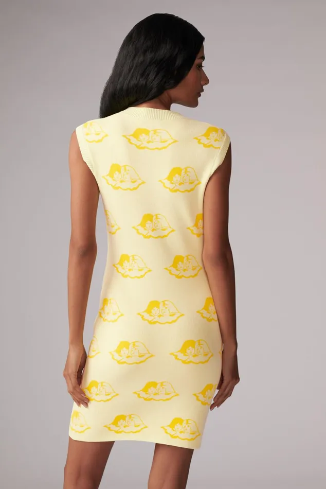 Women Fiorucci Knitwear All Over Angels Knit Mini Dress Yellow Women Fiorucci Knitwear All Over Angels Knit Mini Dress Yellow