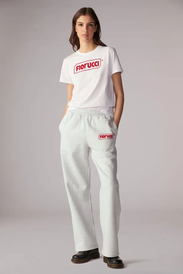 Women Fiorucci Sweatpants and Leggings Logo Straight Leg Joggers Grey